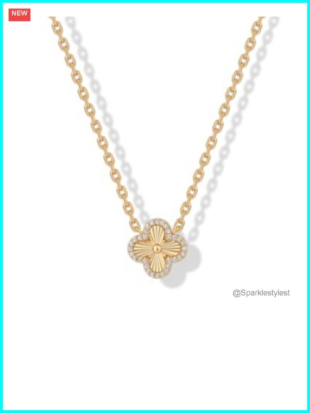 14K Gold Plated CZ Four Leaf Clover Pendant Necklace Lucky Charm